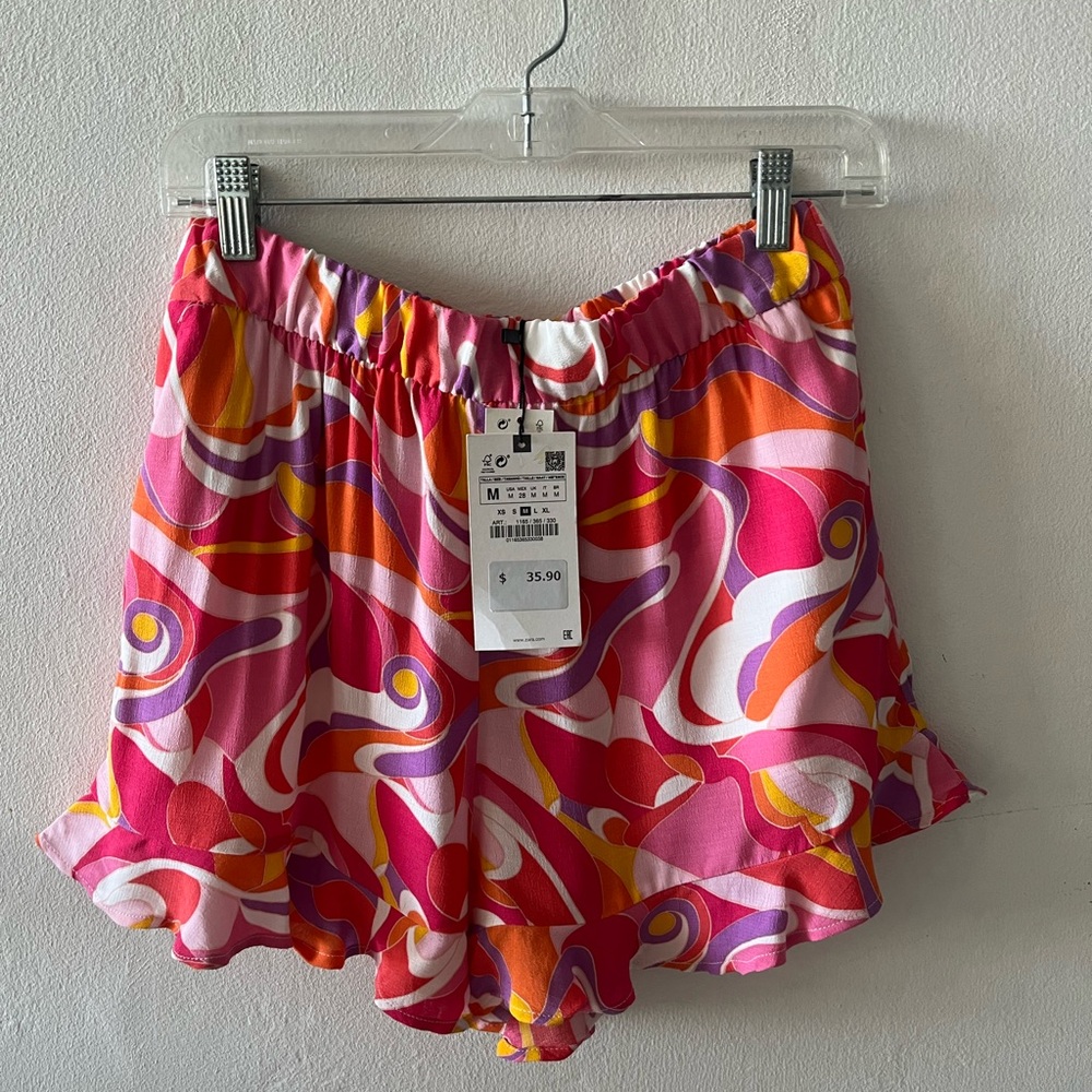 Zara Pink Orange Purple Swirl Skort Shorts